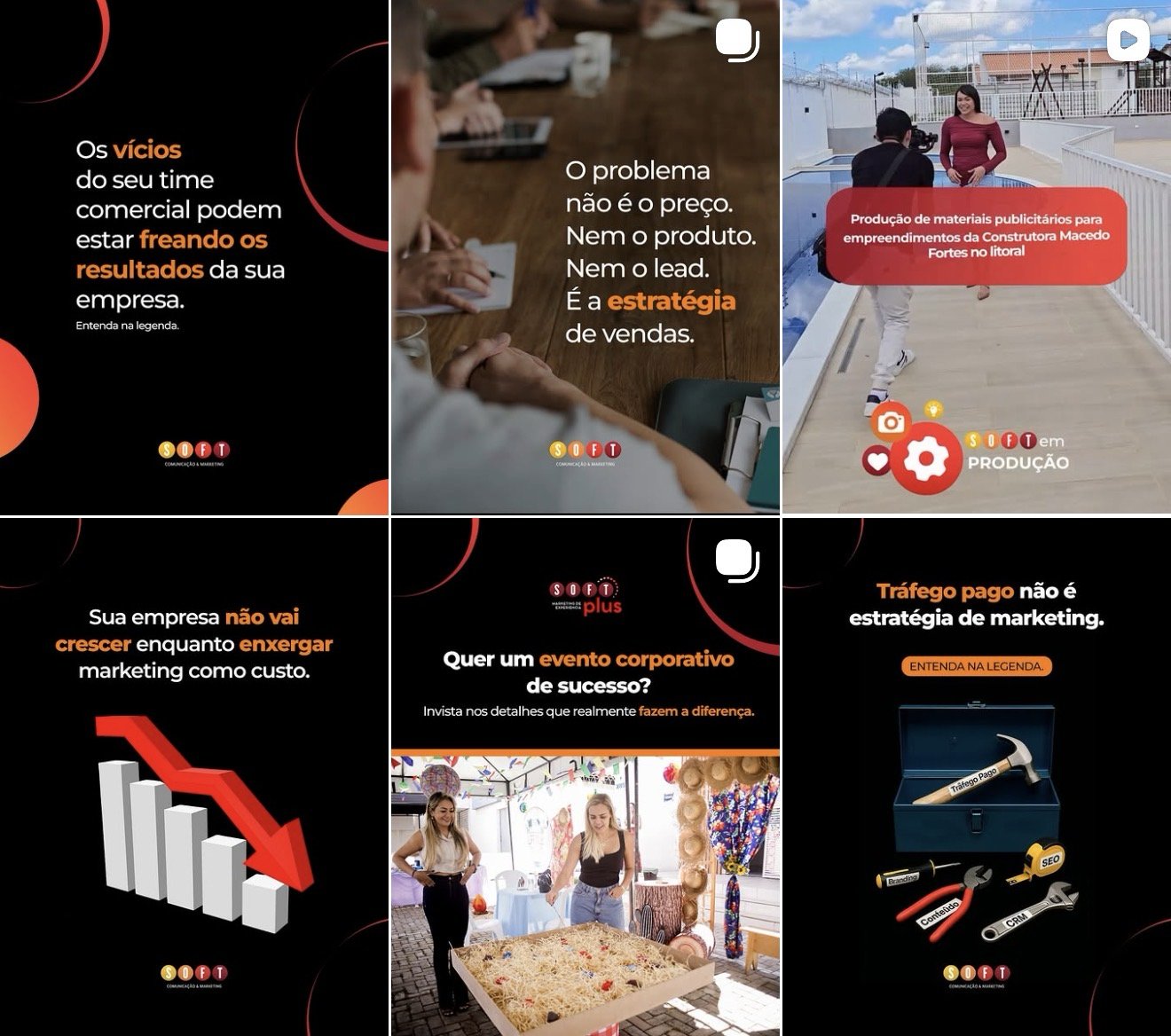 Feed do Instagram da Soft Comunicação — produção de conteúdo por Taís Calisto