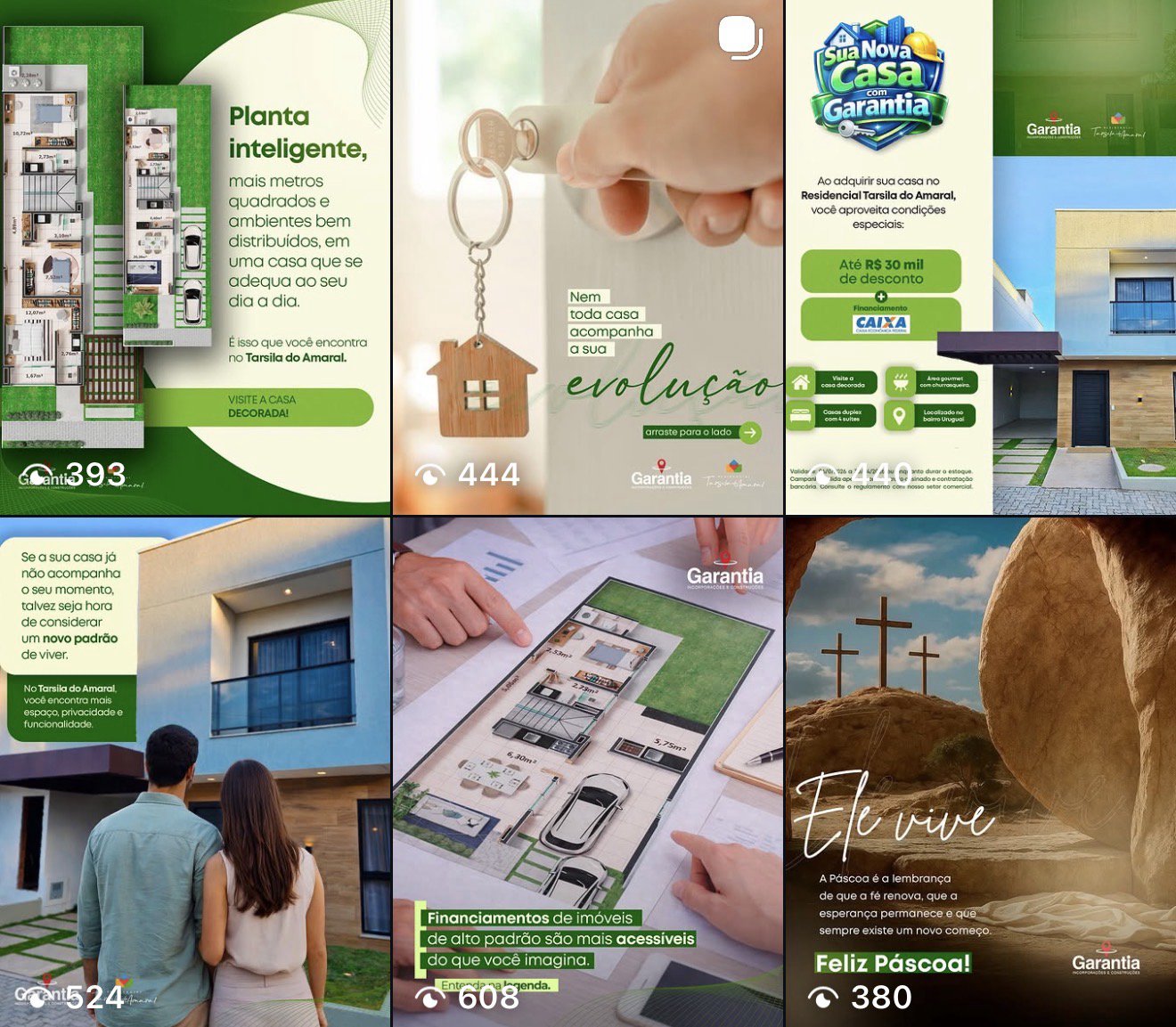 Feed do Instagram da Garantia Construções — gestão de redes sociais e conteúdo imobiliário por Taís Calisto